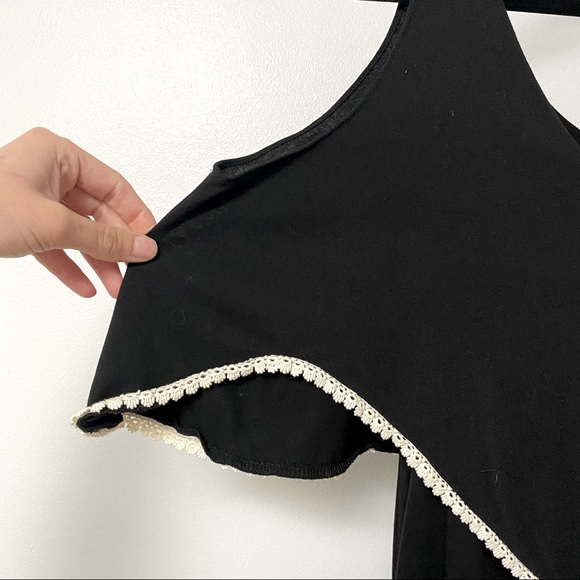 Umgee Crochet Hem Boho Overlay Fall Black Dress SMALL - Picture 5 of 8